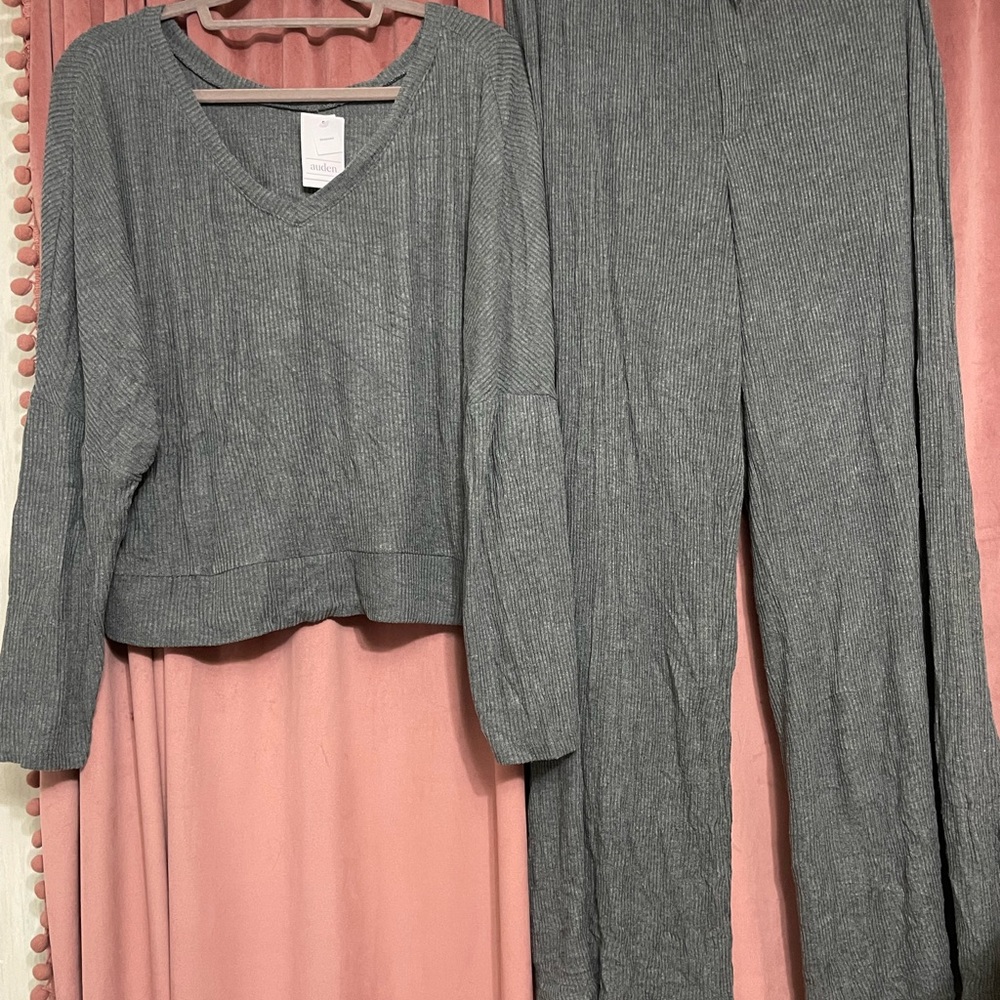 Gray Ribbed womens Lounge Set